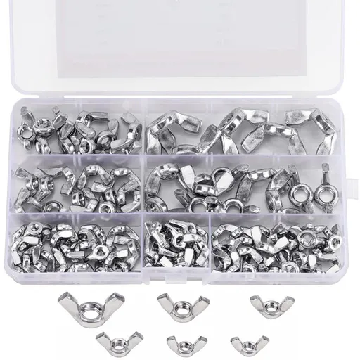 Wing Nut Assortment (100 Pieces) - Sizes M3, M4, M5, M6, M8 And M10 - 304 Stainless Steel Fastener Screws - Silver Wing