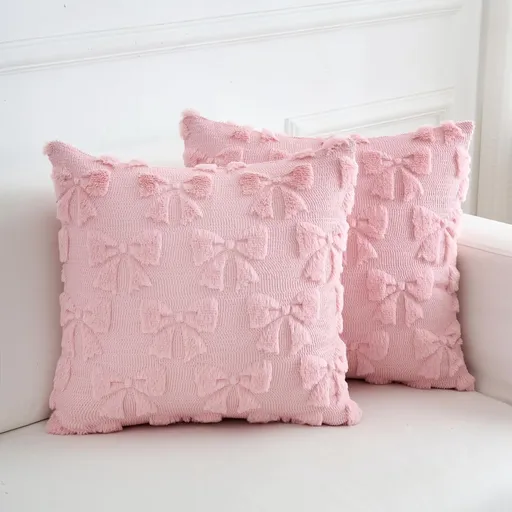 pieces - Pillowcase - Cushion covers - Cushion covers with bow - Decorative pillowcases - Room Decoration - Home Decoration - for the living room, bedroom and sofa - 45*45 cm - pink - (NO cushion core)