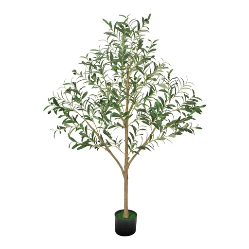 150cm Artificial Olive Tree with Black Pot, Tall Fake Tree with Natural Wood Trunk & Realistic Green Leaves and Fruits, Indoor Faux Plant for Home, Office, Living Room, Corner Decor