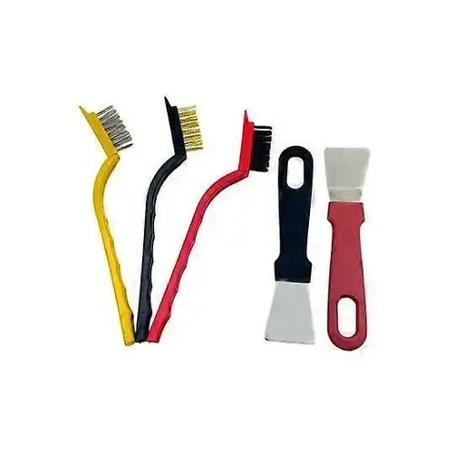 5 Piece Kitchen Cleaning Scraper and Wire Brush Set with Non-Slip Handles for Stoves, Ovens, Cooktops and Crevice Cleaning