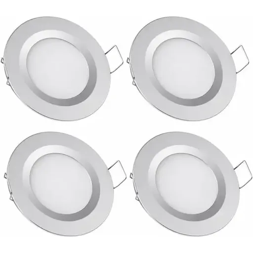 4 Pack LED Recessed Spotlight 12V 3W 6400K Cool White, 58-65mm Hole Ceiling Light for Motorhome Boat Caravan, Silver Finish