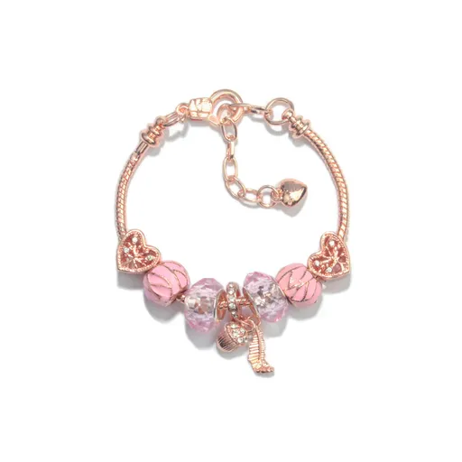 Rose Gold Charm Bracelet with Heart, Crystal, Leaf & Acorn, Colorful Beaded Jewelry for Women(21cm)