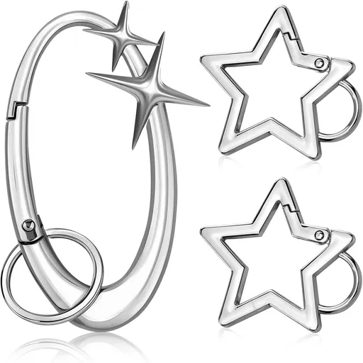 3 Pack Carabiner Keychains Star-Shaped Durable Alloy Clips Silver