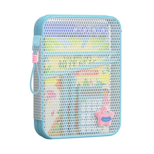 1Pcs A5 Mesh Handheld Storage Bag - 180° Full-Open 3-Layer Design, Compact & Practical, Fits Stationery, Receipts & Tickets, Blue