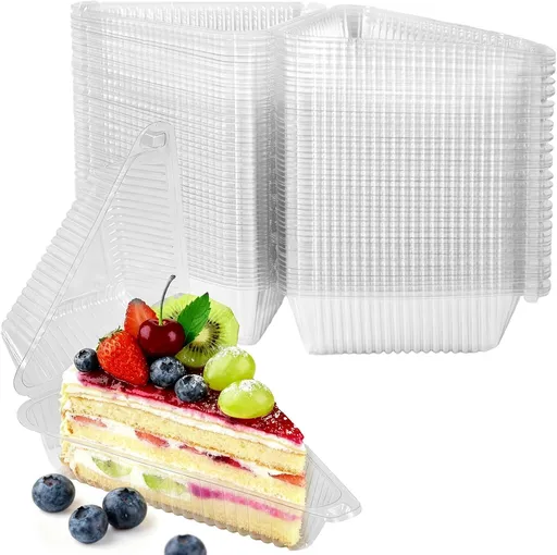 100Pcs Cake Slice Containers,Pie Slice Containers for 6”-8” Diameter Cake or Pie Slices,Individual Cheesecake Containers,Plastic Boxes for Take Out Packaging, Bakery and Cafe Cake Carriers