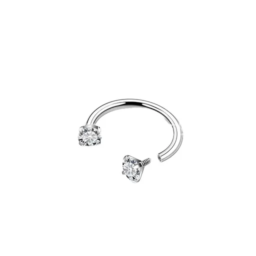 2-PCS White G23 Titanium Horseshoe Ring with 5A Zircon Internal Thread for Nose Ear Lip Septum Piercing Hypoallergenic Jewelry for Local Trendsetters