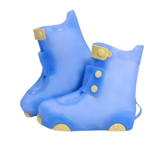 Blue Waterproof Pull-On Rain Overshoes (L)- Wide Entry Shoe Protectors with Multi-Snap Adjustment, Deep Grip Tread and Reinforced Sole for Wet Weather and Outdoor Activities