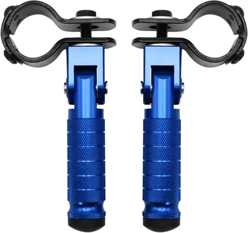 2 Pieces, Folding Motorcycle Footrests, 90 Degree Foldable Rear Pedal Steps with 31-33 mm Clamp, 12.2 x 11 cm, Blue