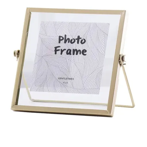 Photo Frame Display Transparent Glass Iron Support Tabletop Dried Flower Frame for Home Decorations 4 Inches