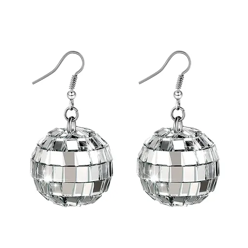 Disco Ball Earrings Silver Mirror 30MM Drop Dangle Earrings for Dance Party Costume Accessories