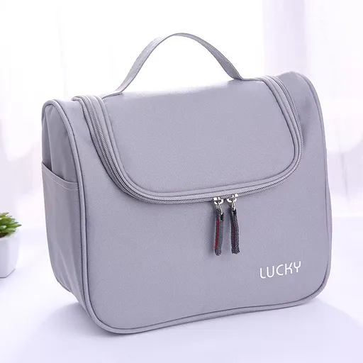Angelica dahurica Travel Cosmetic Bag Large Waterproof Gray Large size