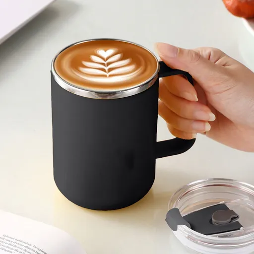 Insulated Coffee Mug, 20oz Stainless Steel Tumbler with Slider Lid Travel Coffee Cups with Handle for Camping Office Home,Y_#Black