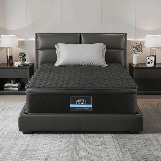 Giselle Bedding King Single Mattress 34cm Euro Top with 5-Zone Pocket Spring Support Black
