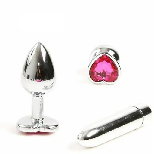 House Of Dasein Pink Heart Crystal Jewel Metal Butt Plug Three Size Mini Vibrator Anal Training - Pink - Small - Plug With Vibrator