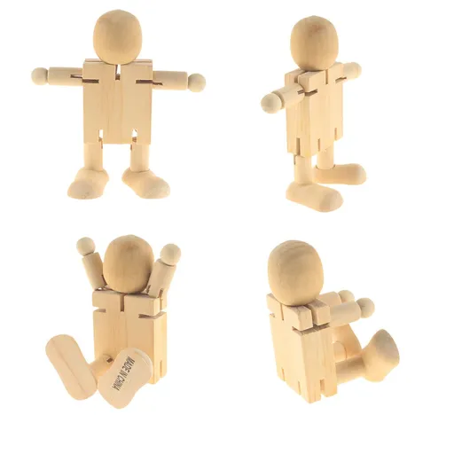 4 Pack Unfinished Wooden Robot Adjustable Wooden Figures Nature Bodies Joint for Painting Craft Art Projects Decoration