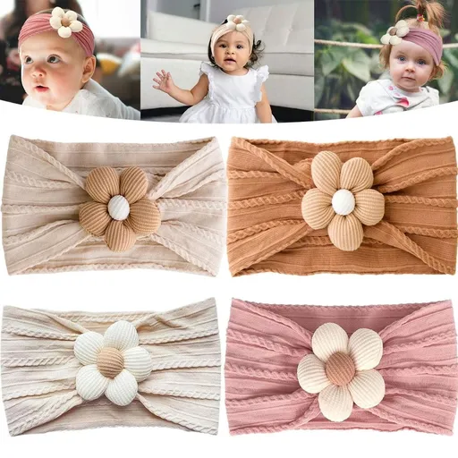 4PCS Baby Flower Headbands Newborn Baby Bows for Infant Girl Flower Nylon Infant Hair Bows for Newborn Infant Toddler for Kids