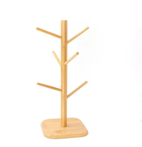 Bamboo Coffee Cup Tree - 6 Hooks - Space-saving - Stable - For Kitchen Table or Coffee Bar