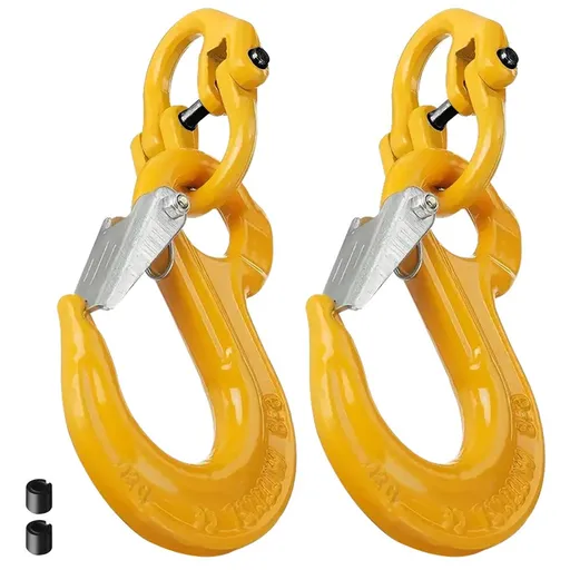 2SET 3.15T Sling Hook Heavy Duty Hammerlock/Slip Hook Kit With Swivel Winch & Safety Latch- Yellow
