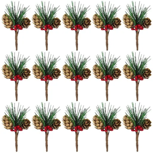 10PCS Christmas Picks and Sprays Artificial Berries Pine Cones Set,Evergreen Pine Branch Holly Stem for Decoration,Winter Floral Picks,Xmas Wreath Decorating Supplies