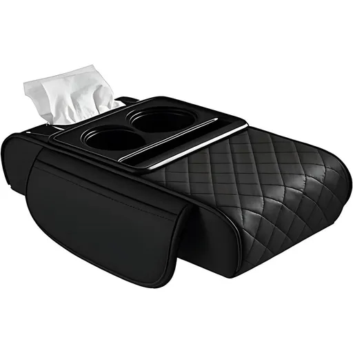 Car Interior Accessories Armrest Box Storage, 5-in-1 Center Console Cover with 2 Cup Holders Phone Slot Tissue Holder for Sedan, Car