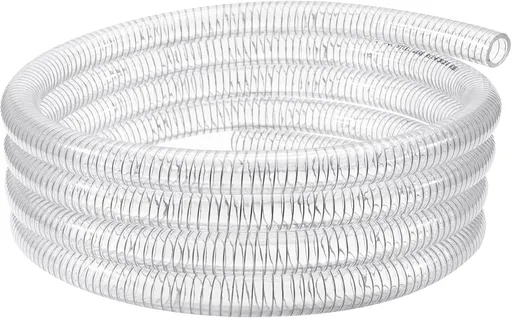 Wire Reinforced Hose 1" id - 10ft Clear High Pressure Suction Line Plastic Vinyl Tubing with Spiral Steel Wire, Drain Water Fuel Powder
