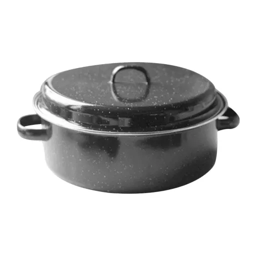 24cm Black Enamel Roasting Pan with Lid - Household Cooking Pot for Home Kitchen Use
