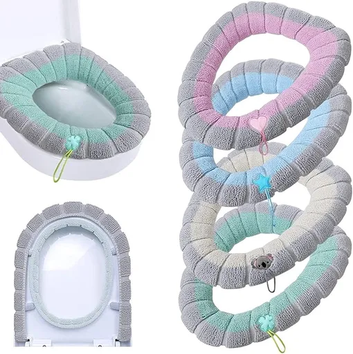 4 Pieces - Toilet Seat Cover - Universal Toilet Seat Cover - Toilet Seat Cover - Seat Cover - Polyester - Beige, Pink, Green, Blue - 35*35cm