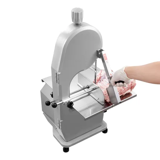 Commercial Electric Meat Bandsaw, 1800W Stainless Steel Countertop Bone Sawing Machine, 380 x 485 mm Workbench, 180 mm Max Cutting Thickness, Frozen Meat Cutter with 5 Blades for Rib Pork Beef
