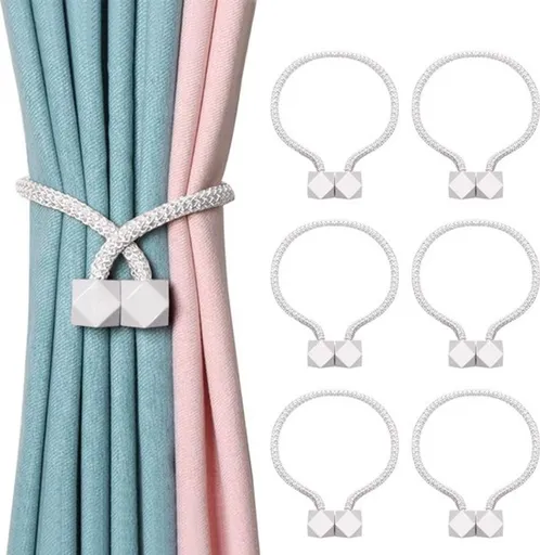 Luxury Curtain Holder - 6 Pieces - Curtain Hook - Magnetic Curtain Cord - Magnetic Curtain Holders - Curtain Tie - Curtain Clamps - Curtain Fixing - Curtain Accessories - Easy to Carry - Grey
