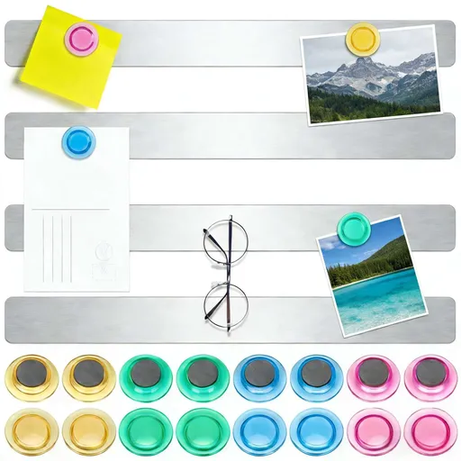 4Pcs Magnetic Board for Wall, Stainless Iron Magnetic Strips with Adhesive Backing, Magnet Bulletin Board with Colorful Magnets, Memo Board Metal Strip for Office, Kitchen