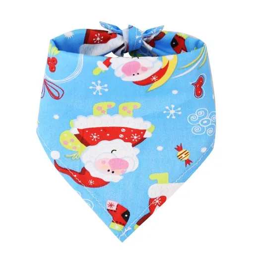 Dog Christmas Triangle Scarf Cotton Cartoon (Anhui hair) Christmas triangle towel sky blue bottom old man Large size (suitable for pets from 10kg to 50kg)