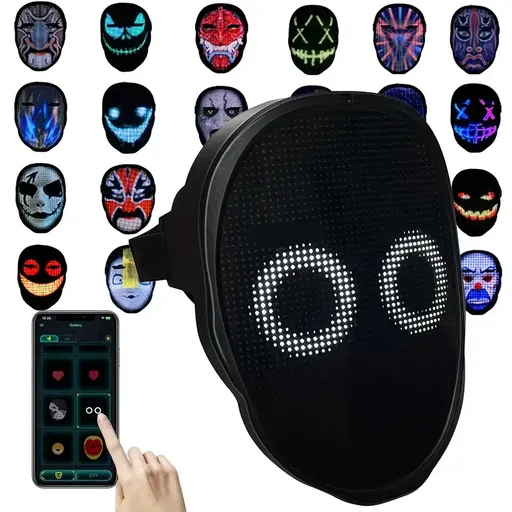 Smart LED Gesture-Sensing Light-Up Mask, 45 Dynamic + 70 Static Patterns, Party Atmosphere Essential / Battery-Powered Version