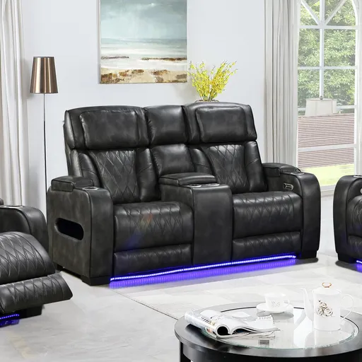 2 Seater Electric Air Leather Dark Grey Recliner