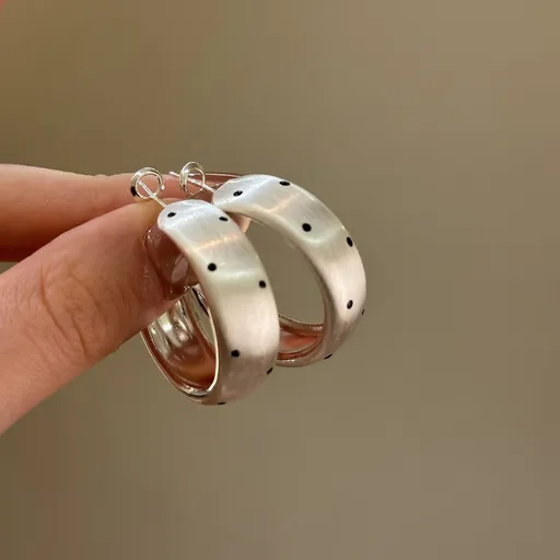1 Pair Silver Brushed Black Polka Dot Hoop Earrings, Retro Personalized Light Luxury Versatile Hoop Earrings For Women And Girls, Daily, Dating, Party Accessories, Birthday, Christmas Gift