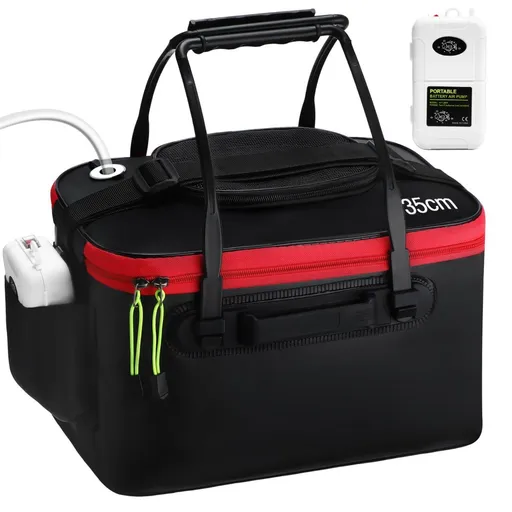 4 Gallon Foldable Fishing Bucket Portable Aerator EVA Live Bait Bucket Quiet Air Pump - Black