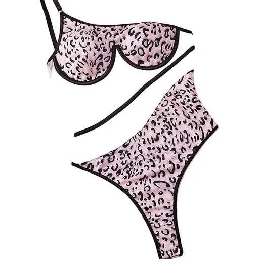 House Of Dasein Mesh Perspective Spicy Girl Leopard Print Beautiful Back Slim Fit Single Shoulder Steel Ring One Piece Underwear - Leopard Print - S