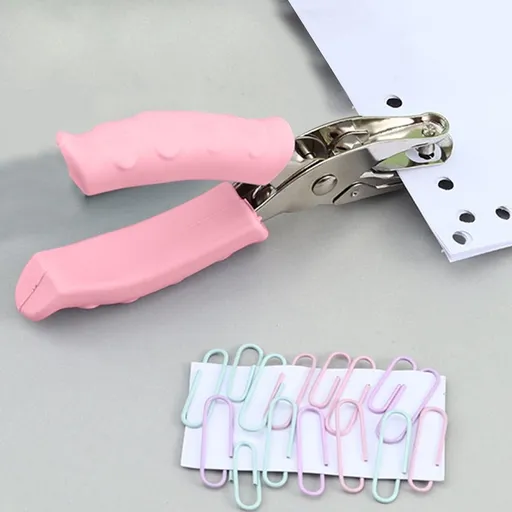 Single Hole Punch, One Hole Puncher with Soft Grip Handle, 1/4 Inch Paper Hole Punches, Small Hole Punchers with Paper Mess Tray 6 Sheets Capacity, Ideal for Crafts Scrapbooks, Pink