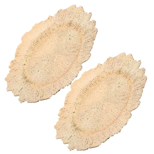 Decorative Plates Golden Vintage Plastic Dinner Table Chargers Irregular Edges 32cm