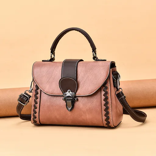 PU Leather Top Handle Satchel Bag Elegant Vintage Design Compact Size Pink