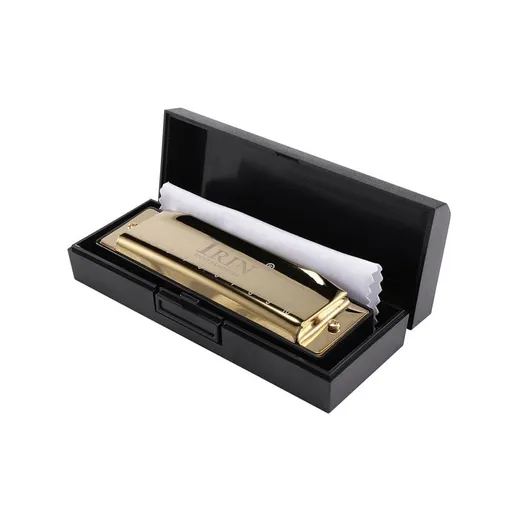 10 Holes 20 Tone G Key Harmonica Blues Musical Instrument Diatonic Harp with Storage Box Gold