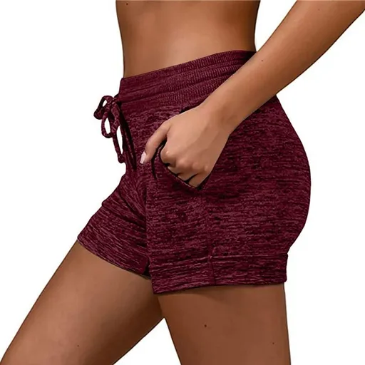 Women's Drawstring Yoga Shorts Quick Dry Workout Running Shorts Stretch Fitness Sports Pants Wine Red - 3XL