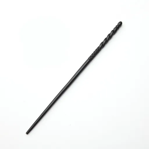 Slim Curved Resin Wizard Wand With Metal Inner Core, Christmas Cosplay Costume Prop, Style 15, Black Gold Stamping Ribbon Gift Box