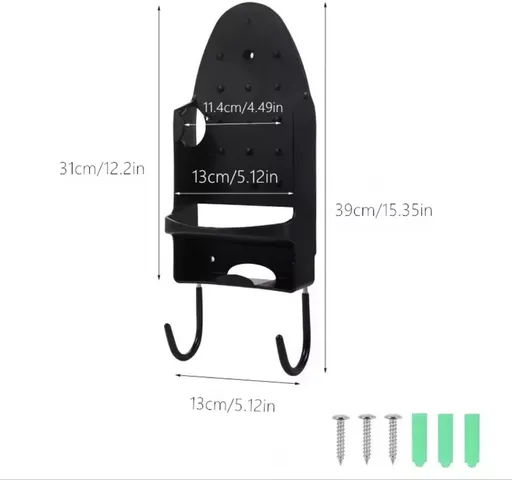 Ironing Board Holder Wall-Mounted Space Saving Design Black Plastic