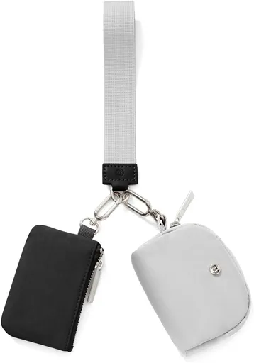 Black Grey Women's Ultralight Fashion Nylon Wristlet Pouch Set - Portable Mini Coin Purse & Key Holder Wallet