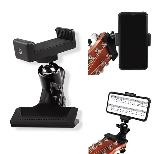 Guitar Head Clip Mobile Phone Holder 360 Degree Rotating Guitar Phone Shelf,for -Phones Universal for Most Brands and Models, 7.5 cm