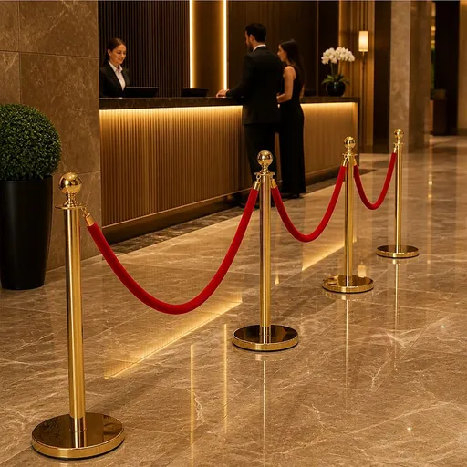 4 x Queue Barriers + 3 Ropes Exhibition Crowd Control Bollards