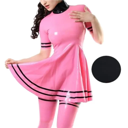 House Of Dasein Women Latex Rubber Solid Colour Dress Back Zip Custom Handmade Clothing - Solid Black - S