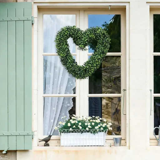 17"-18" Heart Shaped Simulation Garland - Love Green Plant Garland with PU Leaves, Flexible Memory Wire, Ideal for Wedding Arch, Home Wall & Romantic Decor, C