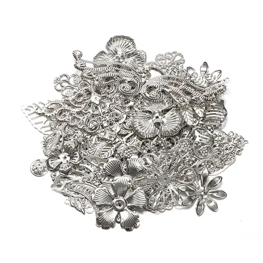 50g/lot Mixed Metal Flower Petals Filigree Wraps Clutches White