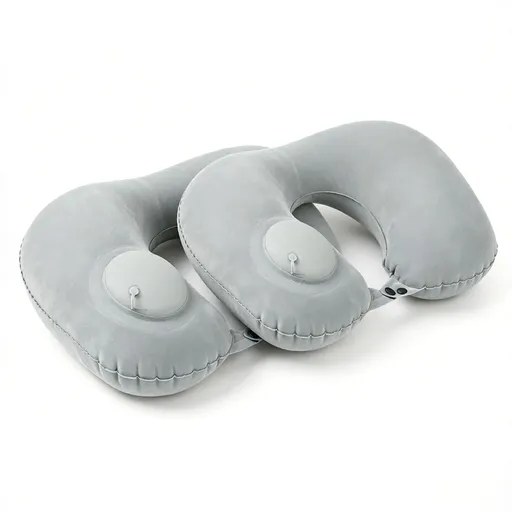 2-Pack Inflatable Travel Neck Pillow - Quick Press Self-Inflating Soft Velvet Support for Travel Airplane Office - Portable Foldable - Peacock Blue